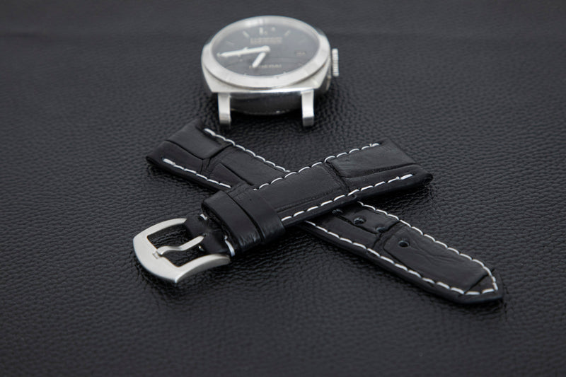 BLACK CROCODILE BELLY LEATHER STRAP - Lac Crado 