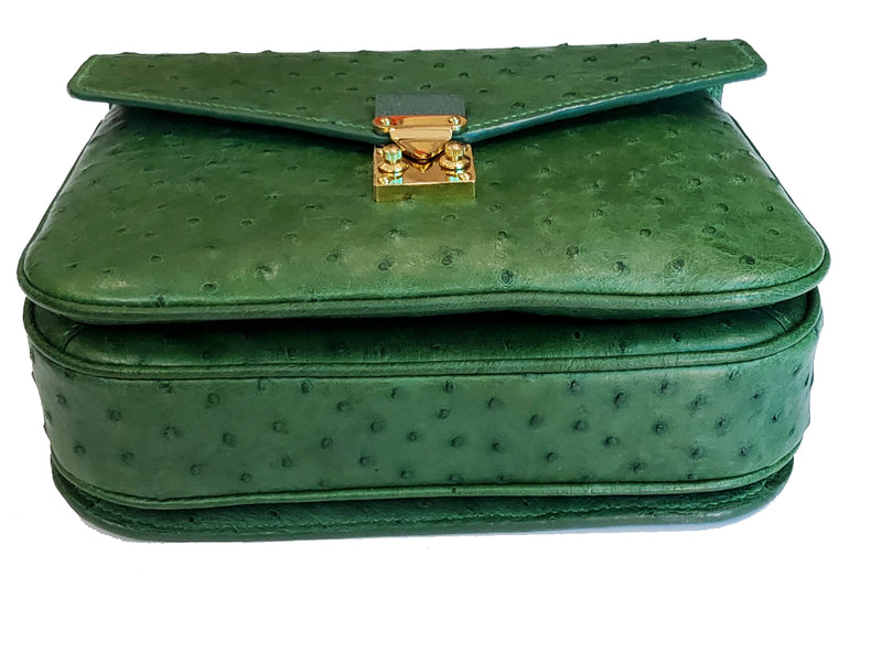 GREEN HANDMADE GENUINE OSTRICH BAG