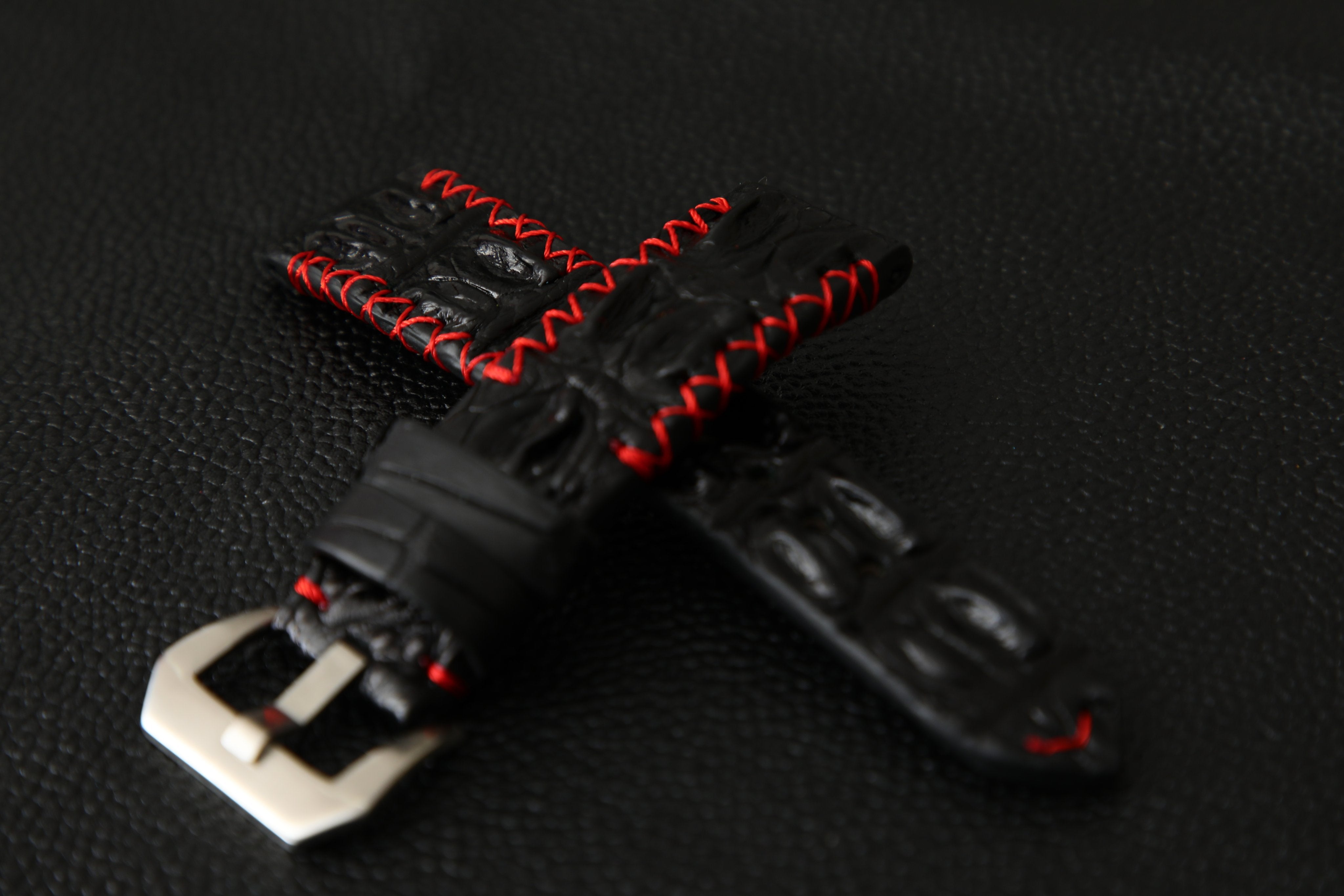 BLACK CROCODILE HORNBACK LEATHER STRAP - Lac Crado 