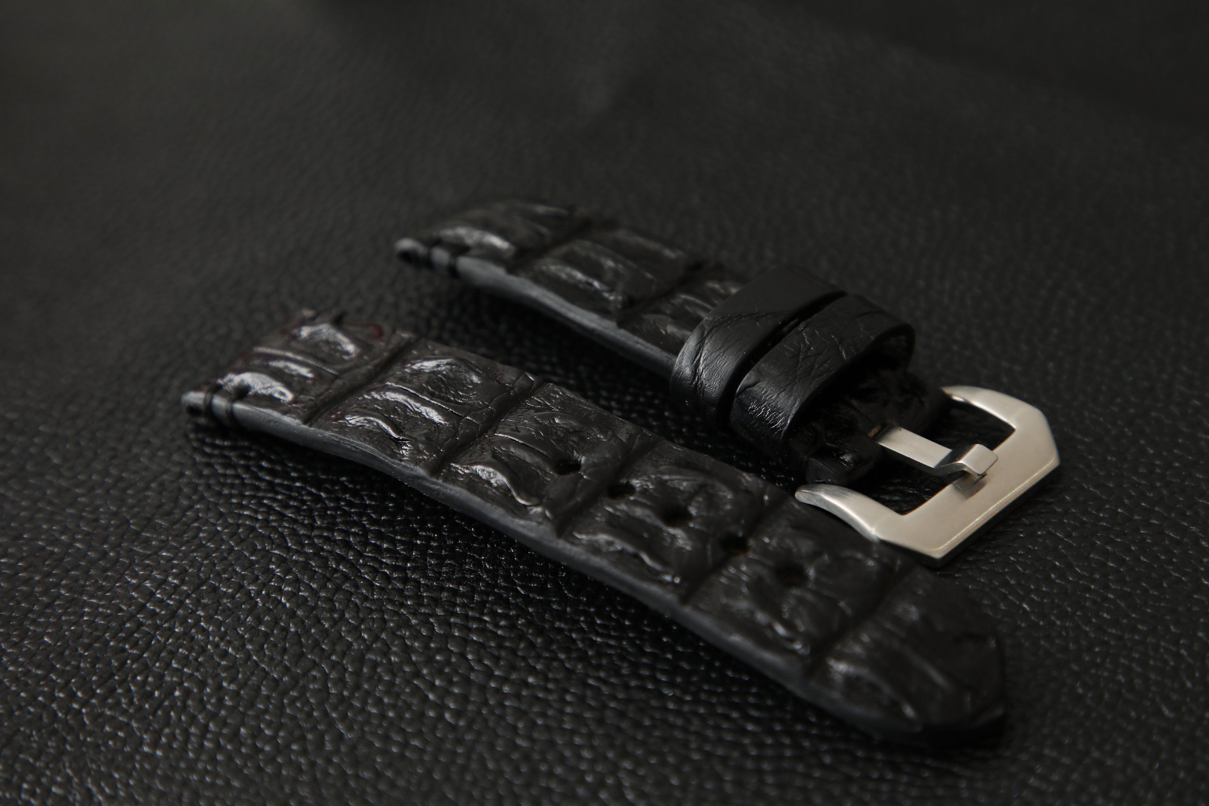 BLACK CROCODILE HORNBACK LEATHER STRAP - Lac Crado BLACK CROCODILE HORNBACK LEATHER STRAP - Lac Crado 