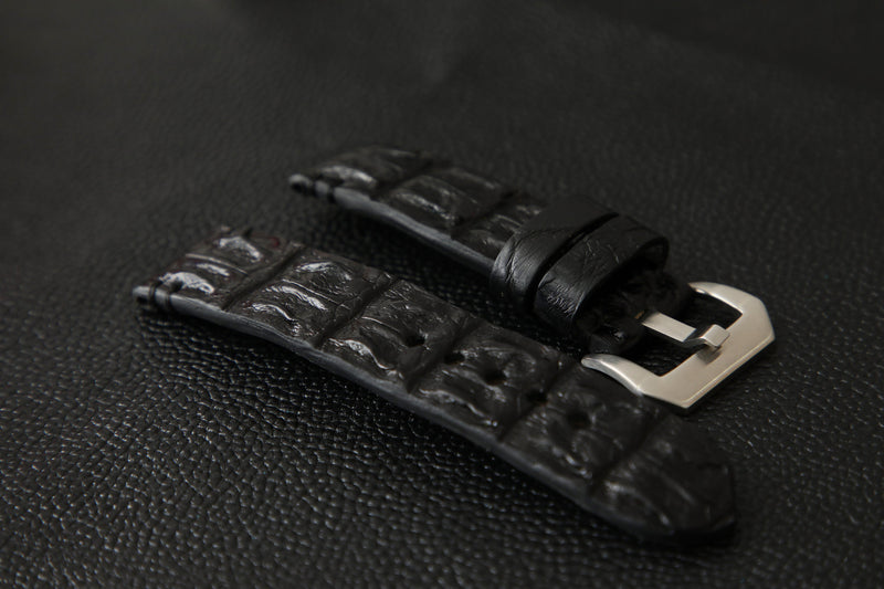 BLACK CROCODILE HORNBACK LEATHER STRAP - Lac Crado BLACK CROCODILE HORNBACK LEATHER STRAP - Lac Crado 