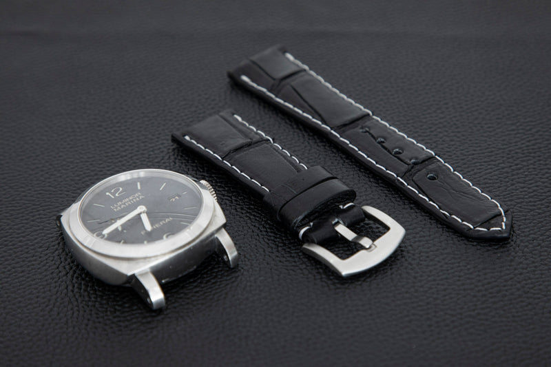 BLACK CROCODILE BELLY LEATHER STRAP - Lac Crado 