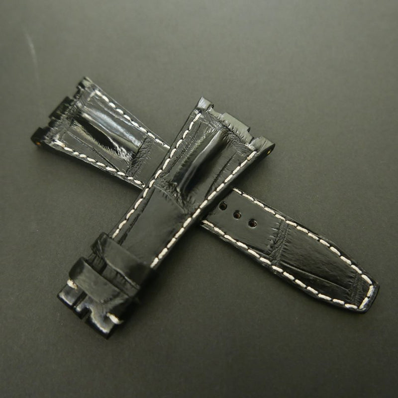 BLACK CROCODILE HORNBACK LEATHER STRAP
