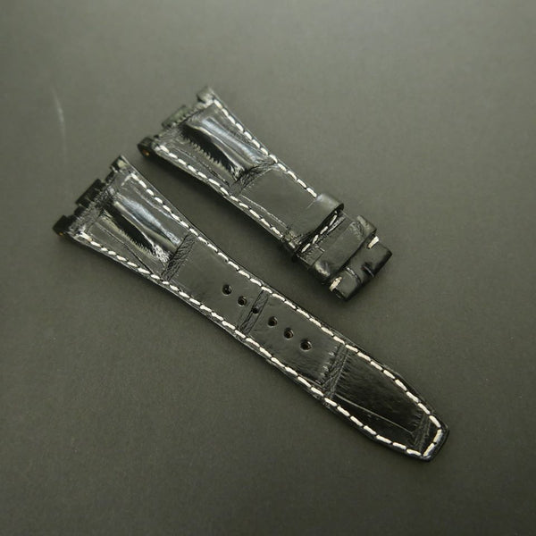 BLACK CROCODILE HORNBACK LEATHER STRAP