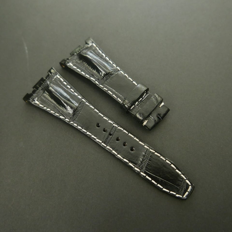 BLACK CROCODILE HORNBACK LEATHER STRAP