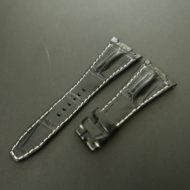BLACK CROCODILE HORNBACK LEATHER STRAP