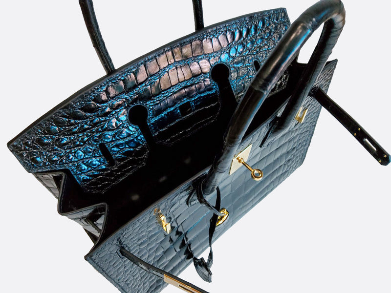 BLACK HANDMADE GENUINE CROCODILE HANDBAG
