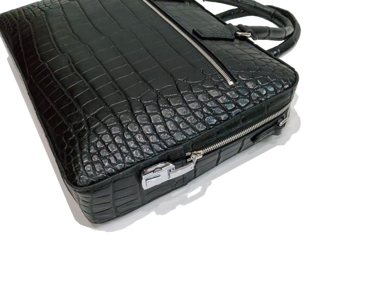 BLACK HANDMADE GENUINE CROCODILE LAPTOP BAG