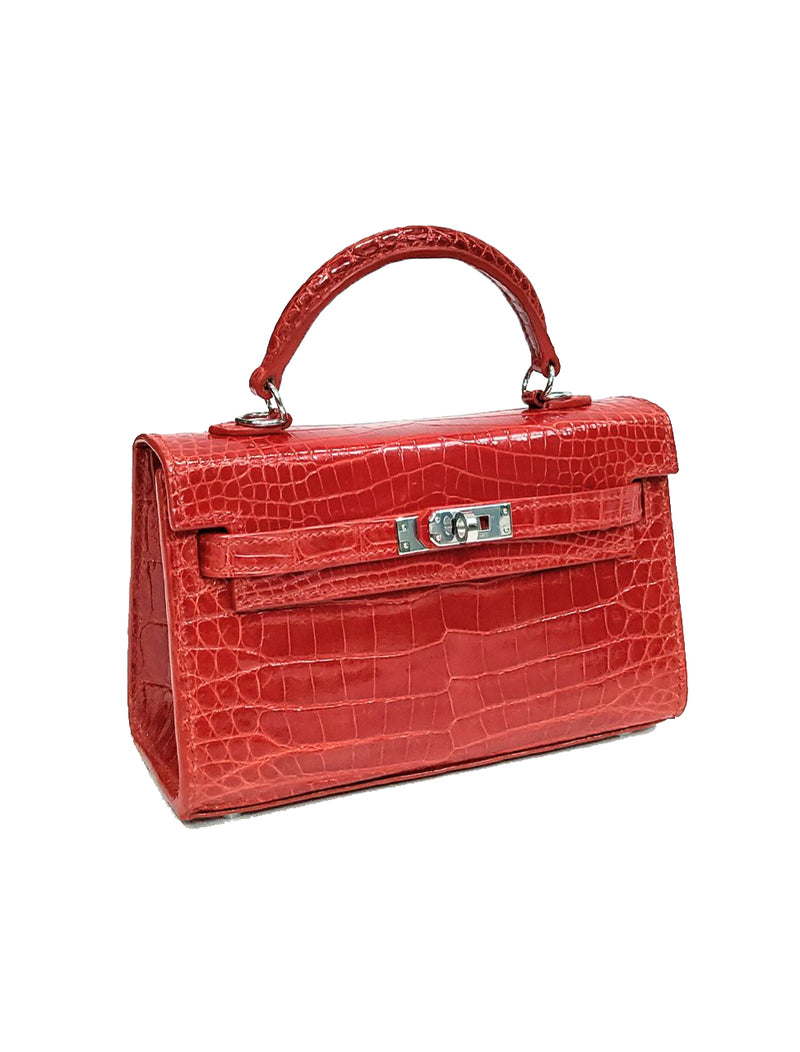 RED HANDMADE GENUINE CROCODILE BAG