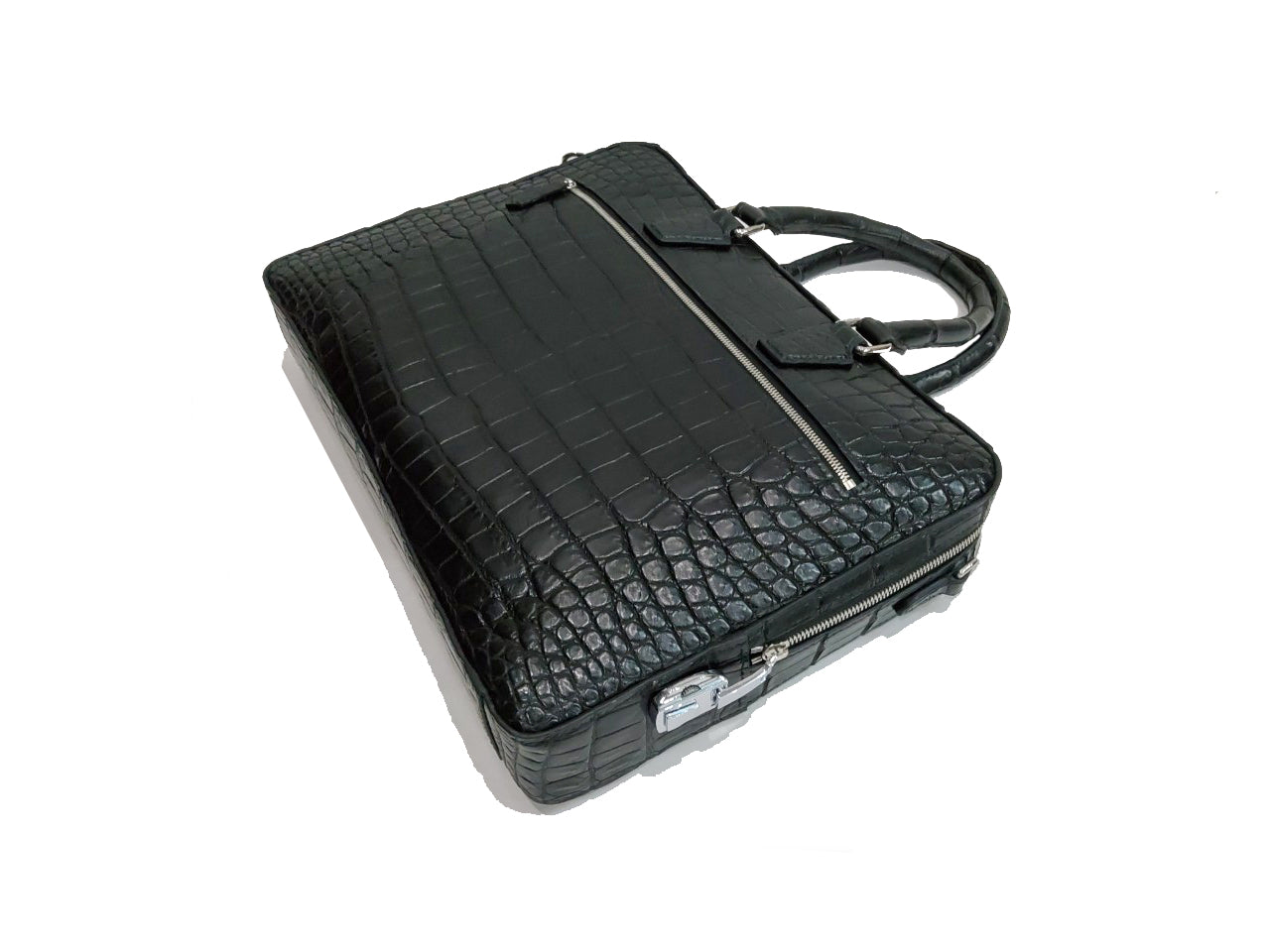 BLACK HANDMADE GENUINE CROCODILE LAPTOP BAG