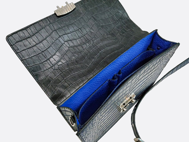 BLACK HANDMADE GENUINE CROCODILE LAPTOP BAG