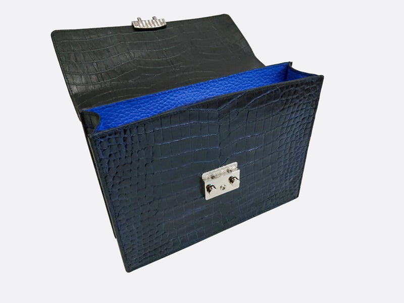 BLACK HANDMADE GENUINE CROCODILE LAPTOP BAG