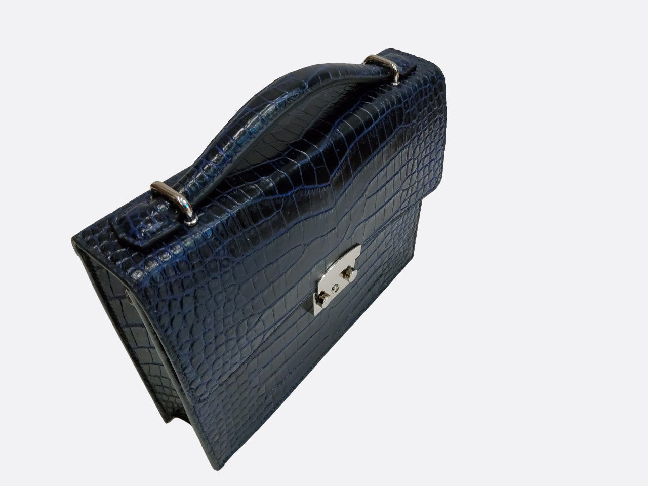 BLACK HANDMADE GENUINE CROCODILE LAPTOP BAG