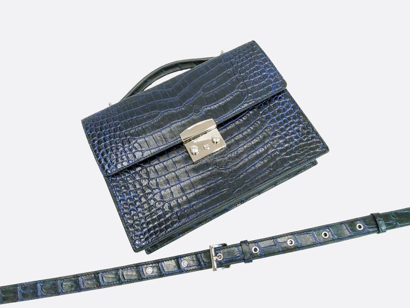 BLACK HANDMADE GENUINE CROCODILE LAPTOP BAG