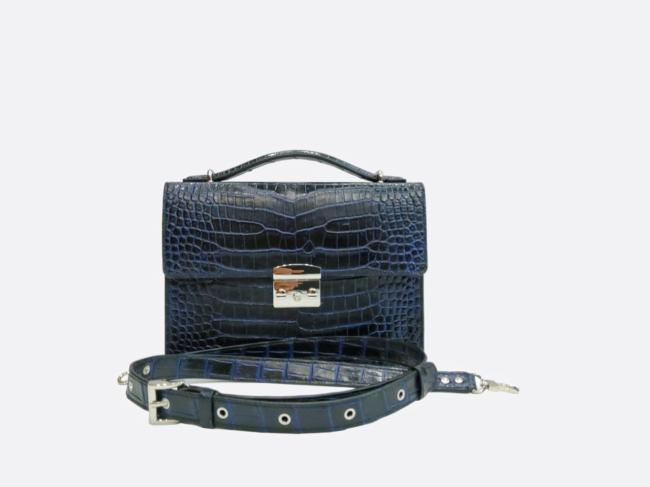 BLACK HANDMADE GENUINE CROCODILE LAPTOP BAG