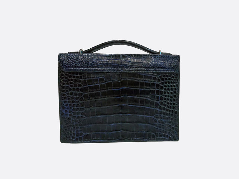 BLACK HANDMADE GENUINE CROCODILE LAPTOP BAG