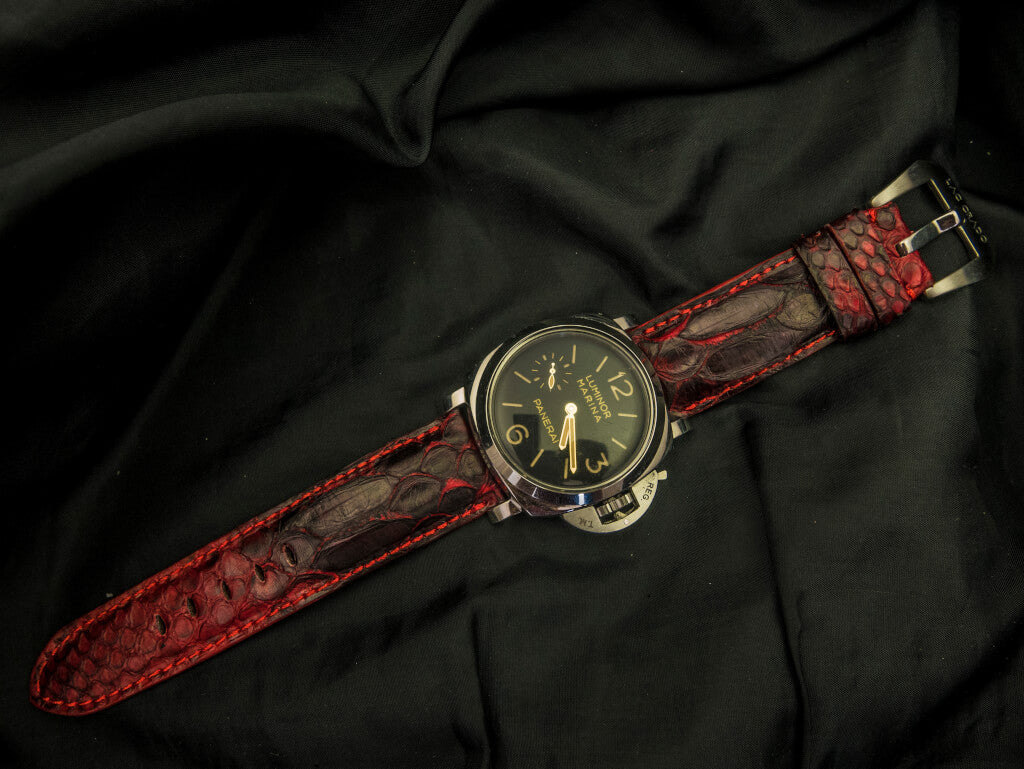 BLACK&RED PYTHON LEATHER STRAP - Lac Crado 