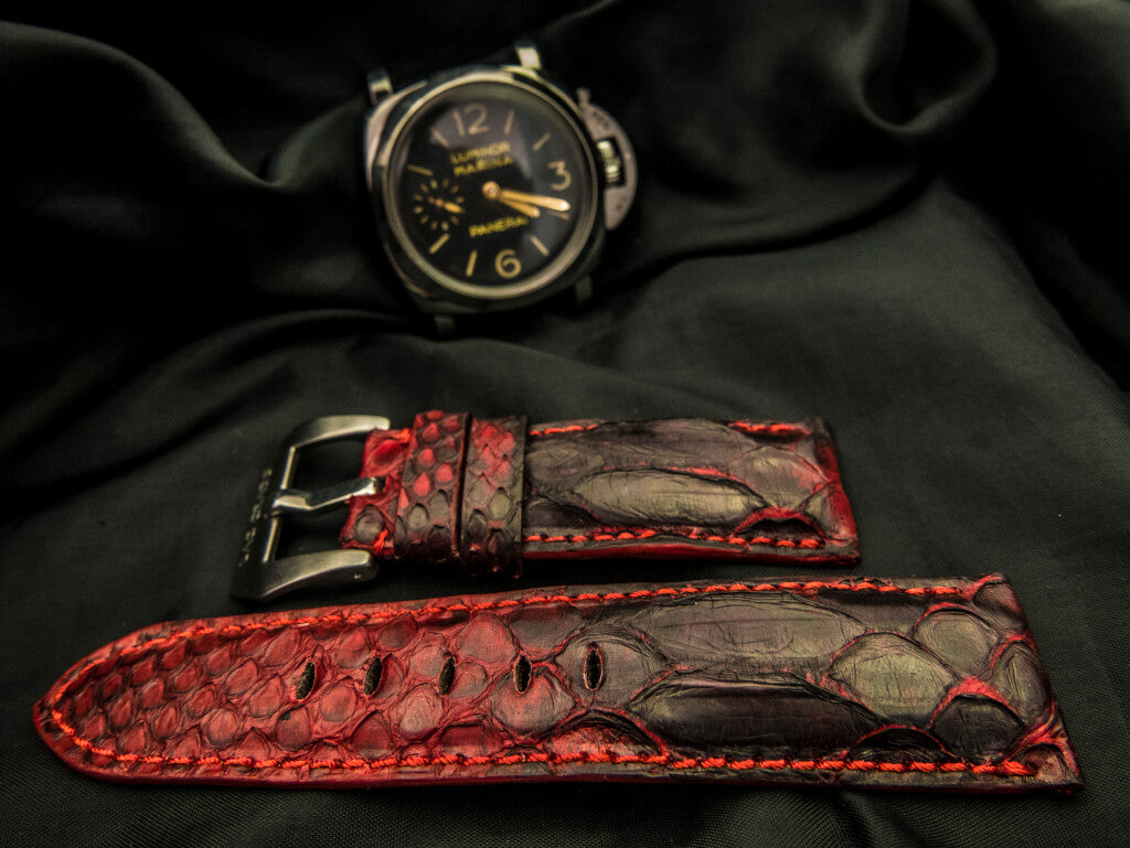 BLACK&RED PYTHON LEATHER STRAP - Lac Crado 