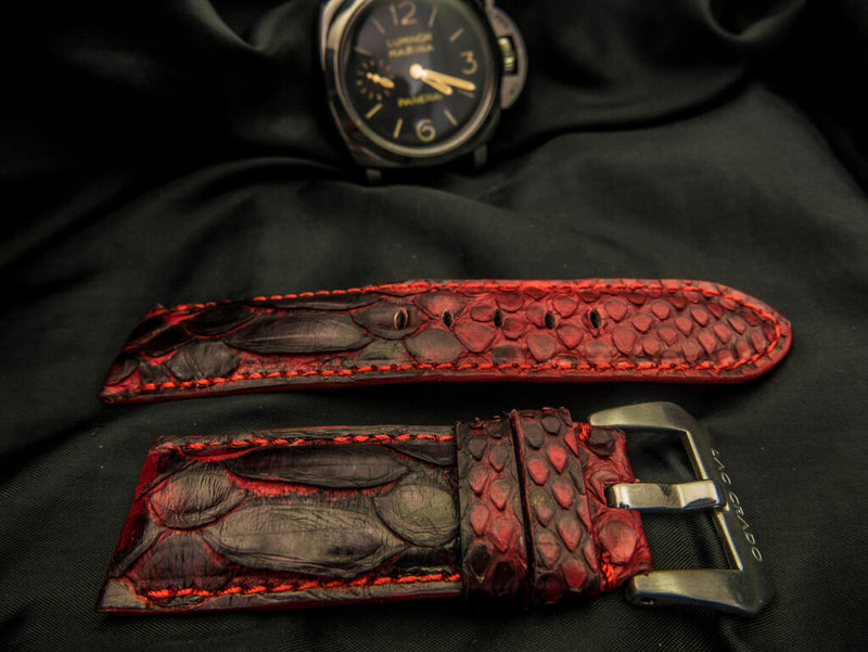 BLACK&RED PYTHON LEATHER STRAP - Lac Crado 