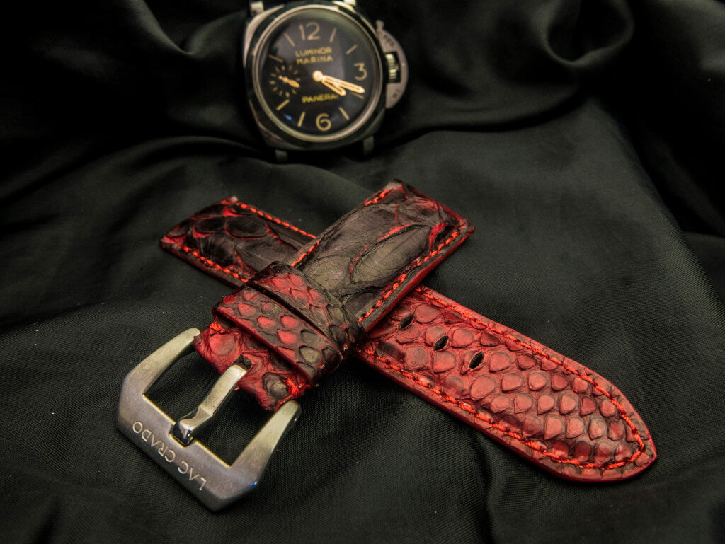 BLACK&RED PYTHON LEATHER STRAP - Lac Crado 