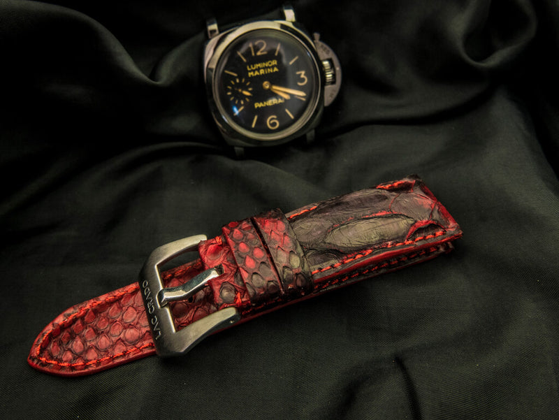 BLACK&RED PYTHON LEATHER STRAP - Lac Crado 
