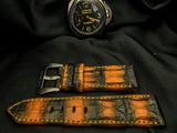 ORANGE&BLACK CROCODILE HORNBACK  LEATHER STRAP - Lac Crado 