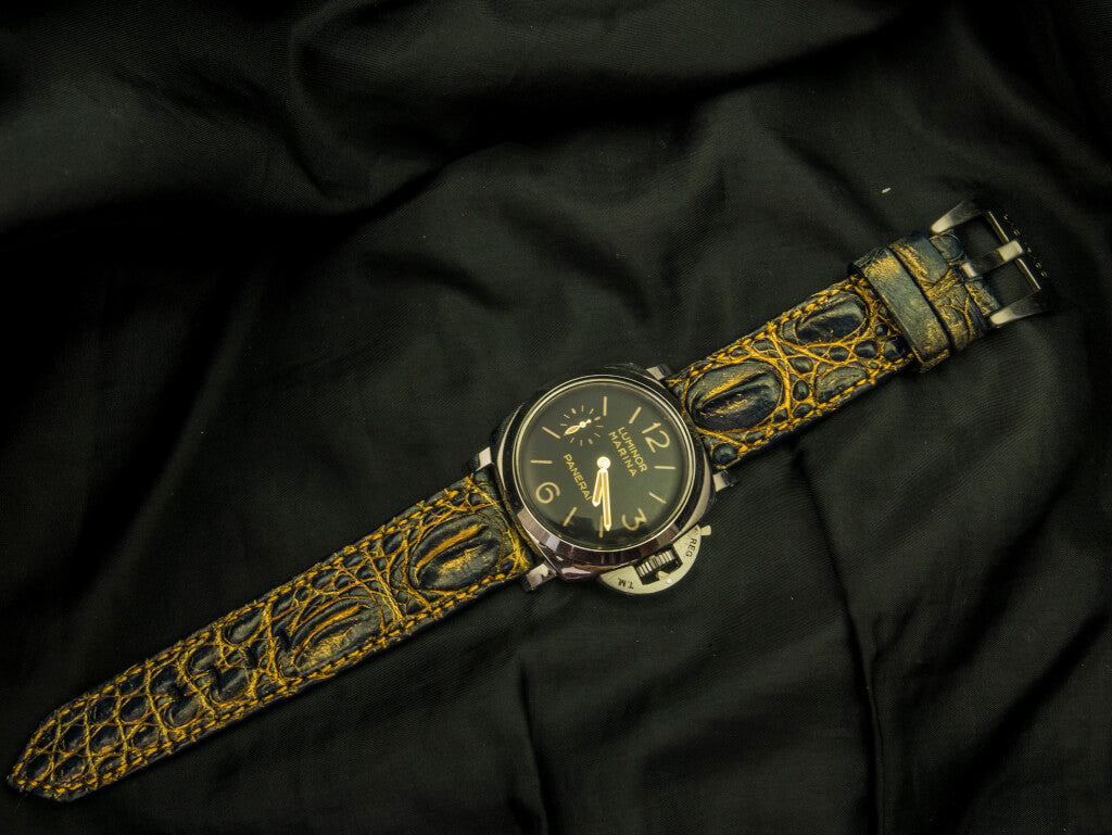 BLACK&GOLD CROCODILE HORNBACK LEATHER STRAP - Lac Crado 