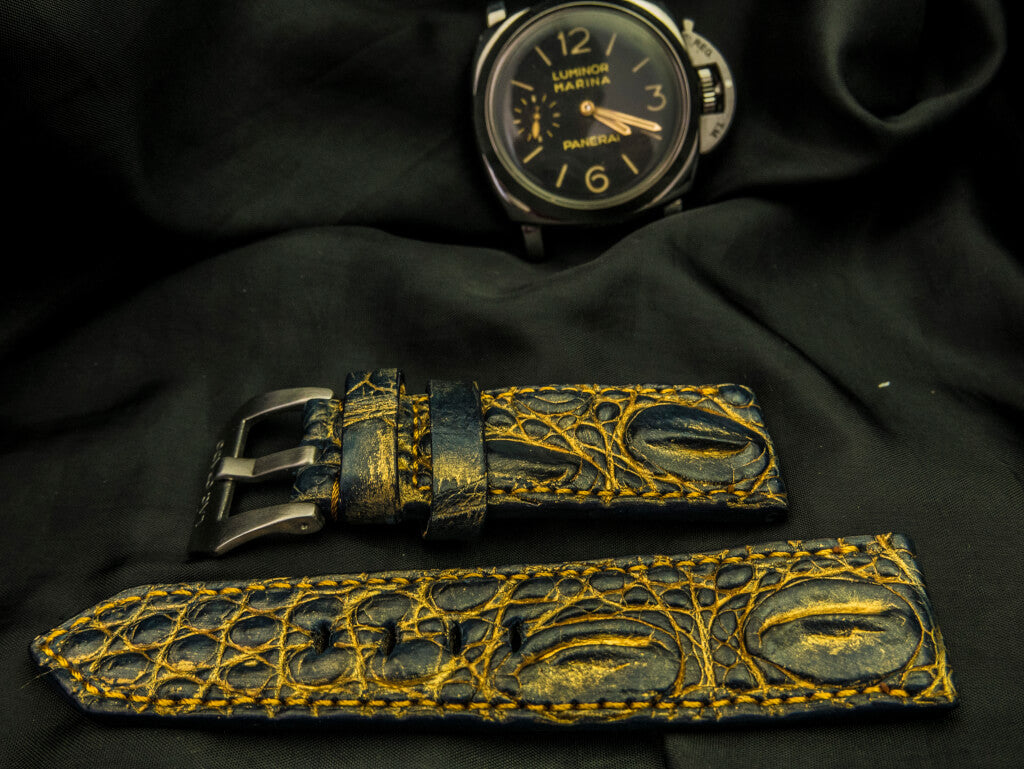 BLACK&GOLD CROCODILE HORNBACK LEATHER STRAP - Lac Crado 