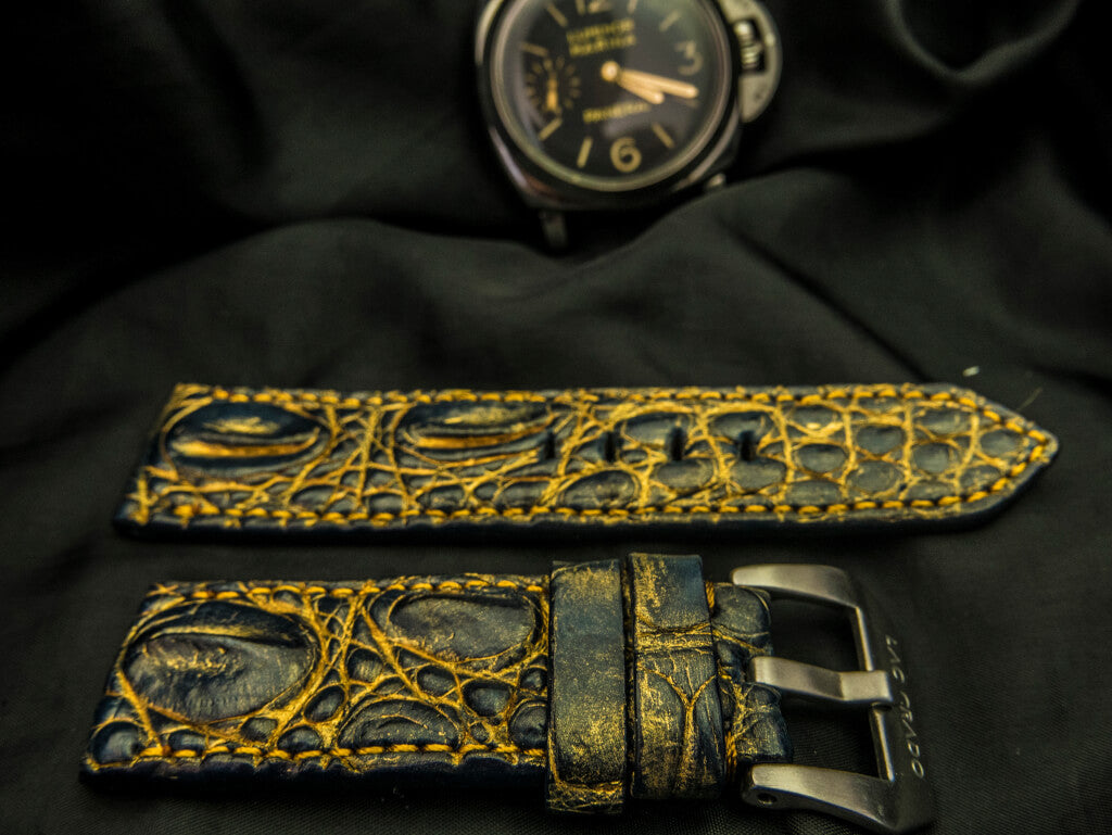 BLACK&GOLD CROCODILE HORNBACK LEATHER STRAP - Lac Crado 