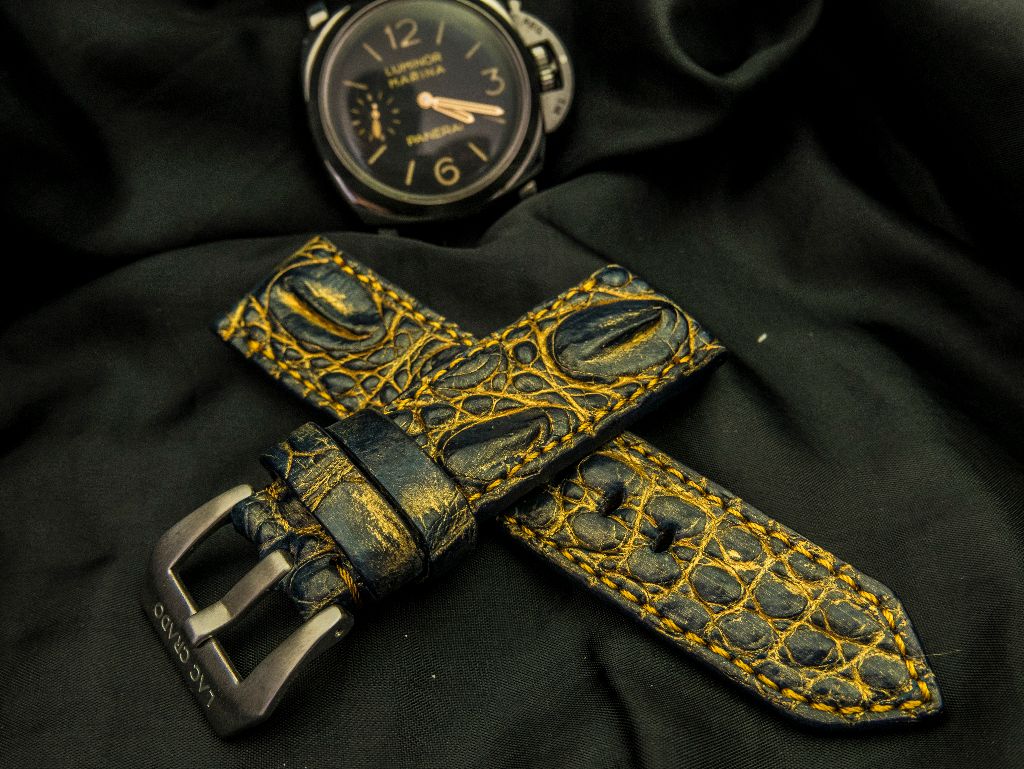BLACK&GOLD CROCODILE HORNBACK LEATHER STRAP - Lac Crado 
