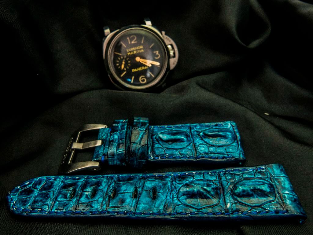 BLUE CROCODILE HORNBACK LEATHER STRAP - Lac Crado 