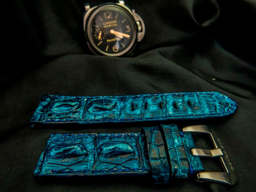 BLUE CROCODILE HORNBACK LEATHER STRAP - Lac Crado 