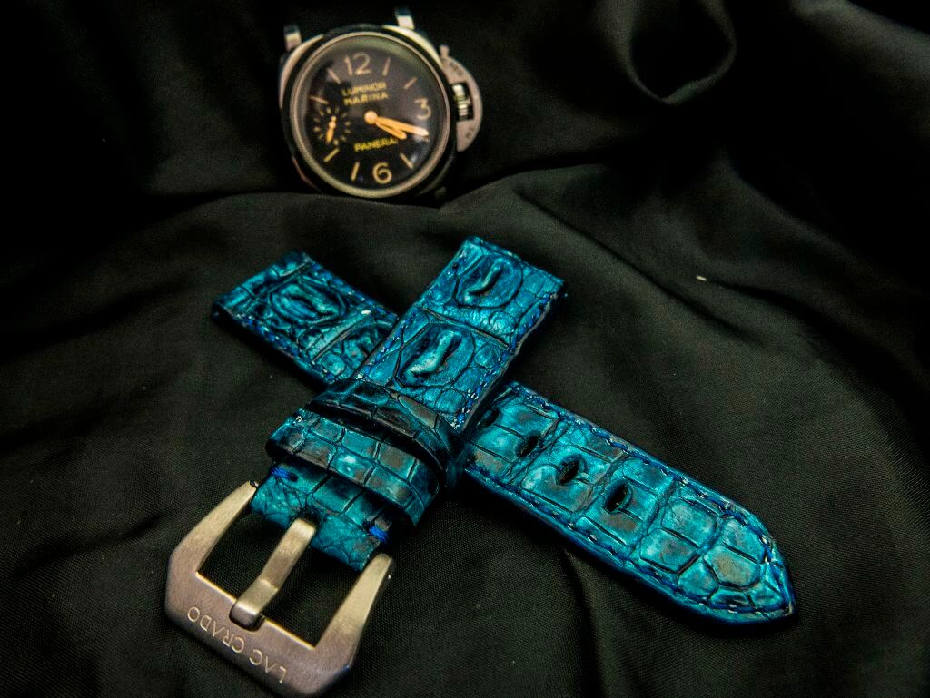 BLUE CROCODILE HORNBACK LEATHER STRAP - Lac Crado 
