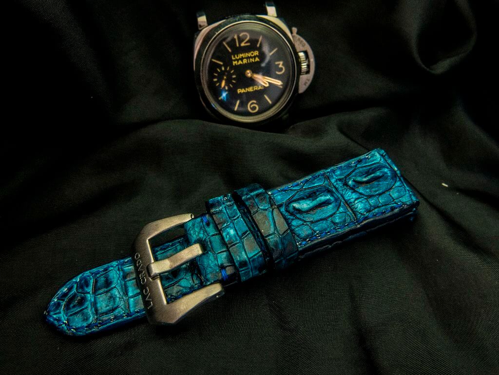 BLUE CROCODILE HORNBACK LEATHER STRAP - Lac Crado 