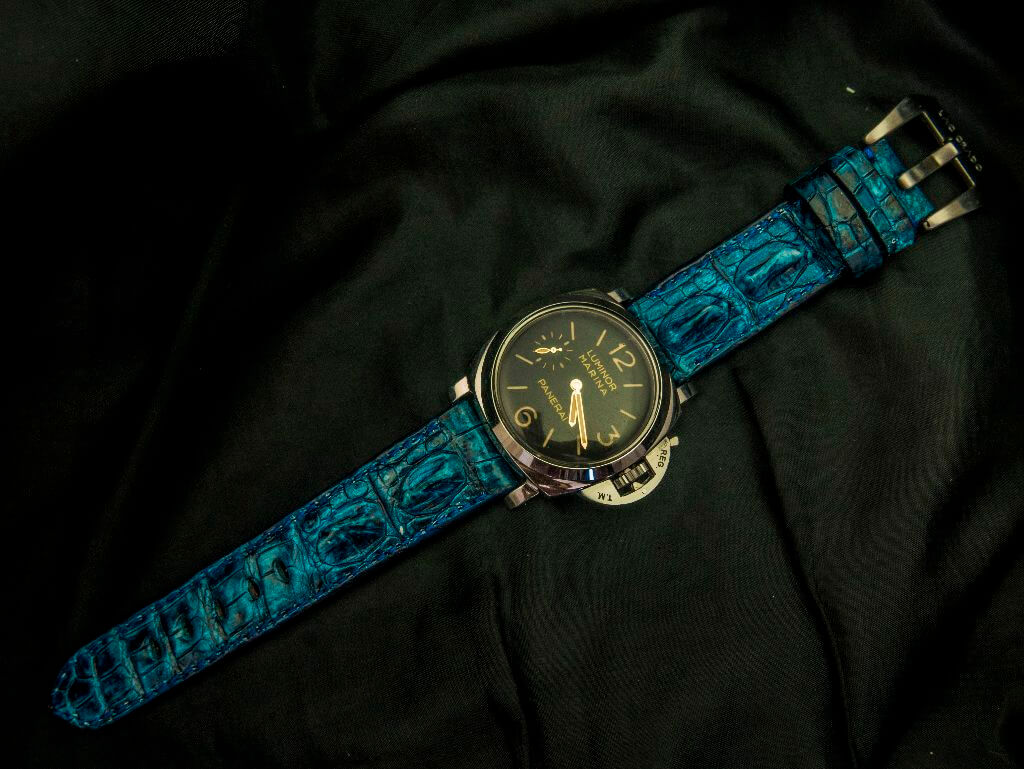 BLUE CROCODILE HORNBACK LEATHER STRAP - Lac Crado 