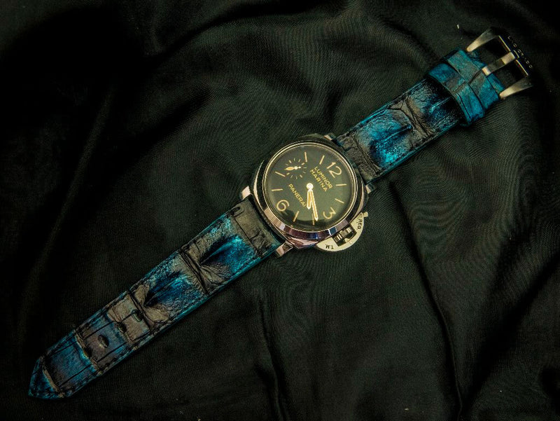 BLACK&BLUE CROCODILE HORNBACK LEATHER STRAP - Lac Crado 