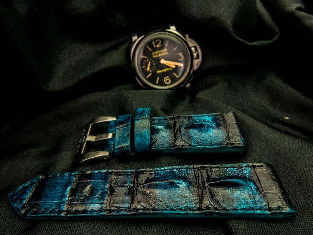 BLACK&BLUE CROCODILE HORNBACK LEATHER STRAP - Lac Crado 