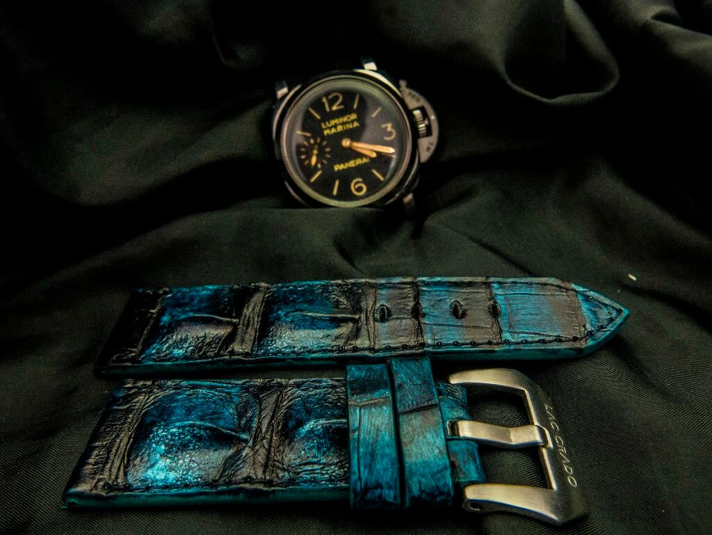 BLACK&BLUE CROCODILE HORNBACK LEATHER STRAP - Lac Crado 