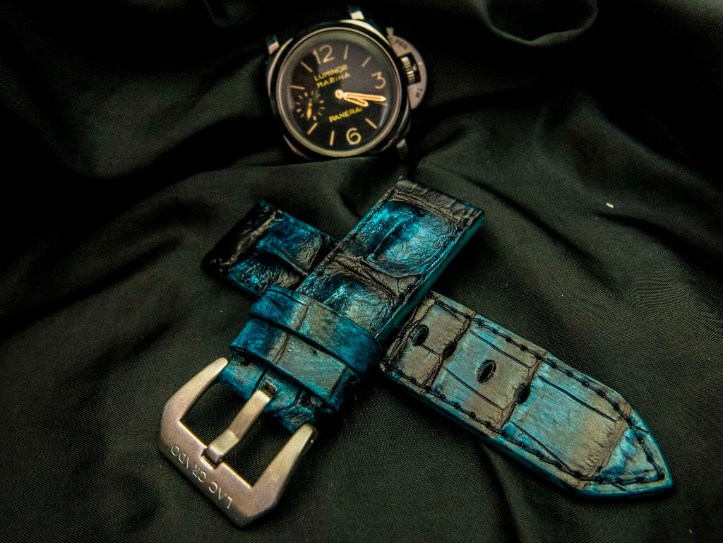 BLACK&BLUE CROCODILE HORNBACK LEATHER STRAP - Lac Crado 