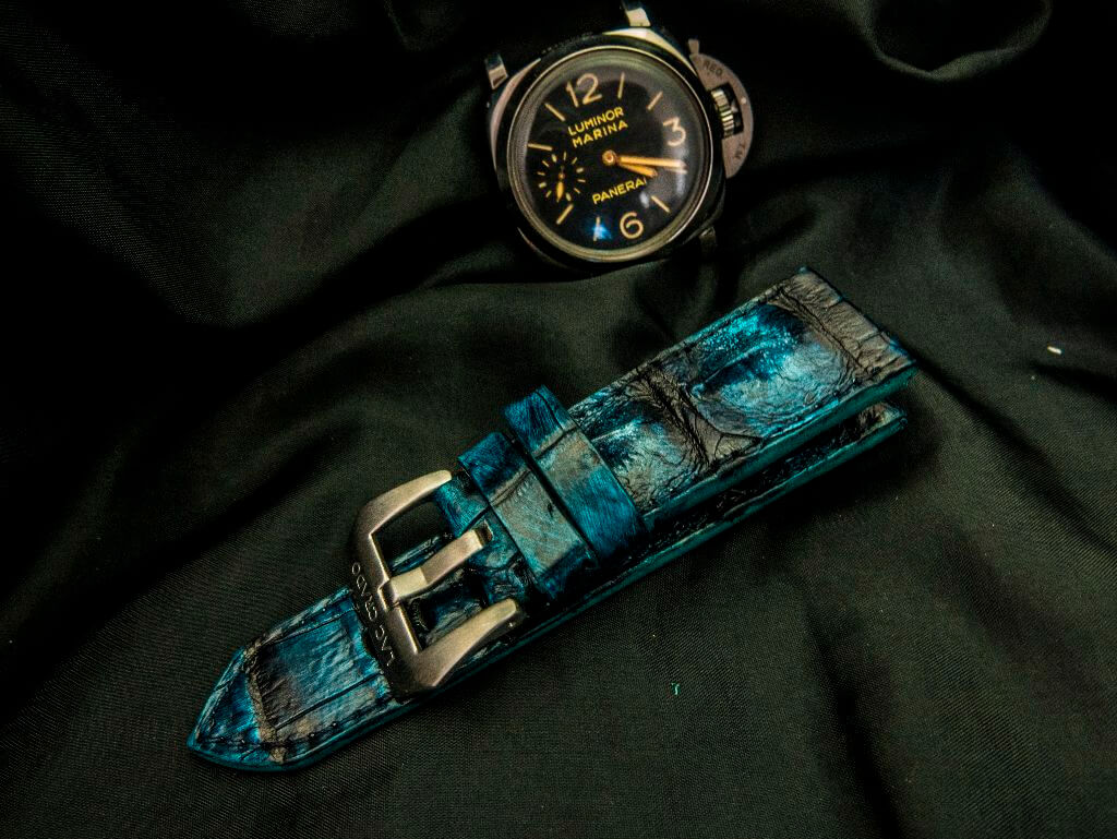 BLACK&BLUE CROCODILE HORNBACK LEATHER STRAP - Lac Crado 