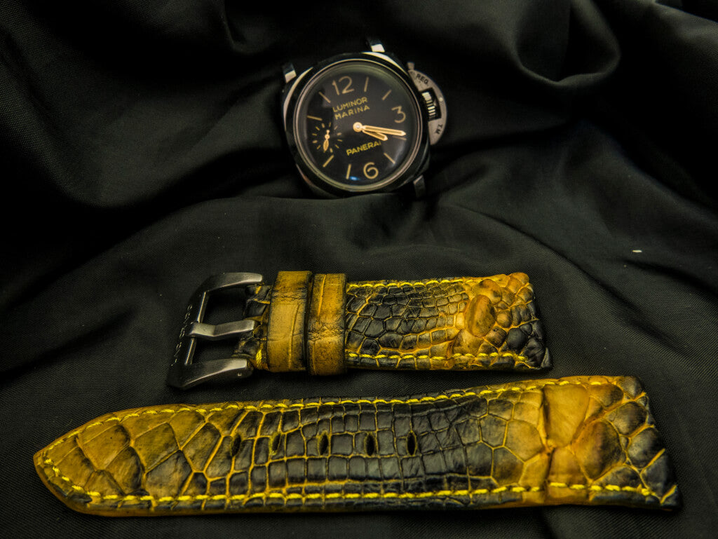 YELLOW&BLACK CROCODILE HORNBACK LEATHER STRAP - Lac Crado 