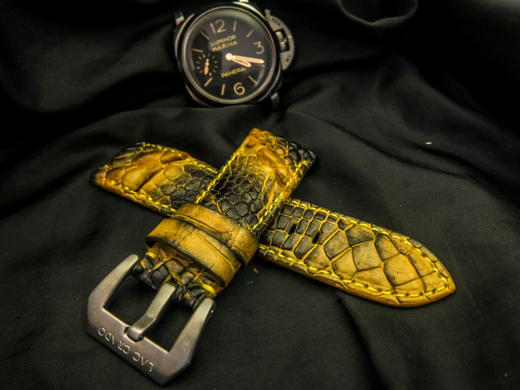 YELLOW&BLACK CROCODILE HORNBACK LEATHER STRAP - Lac Crado 