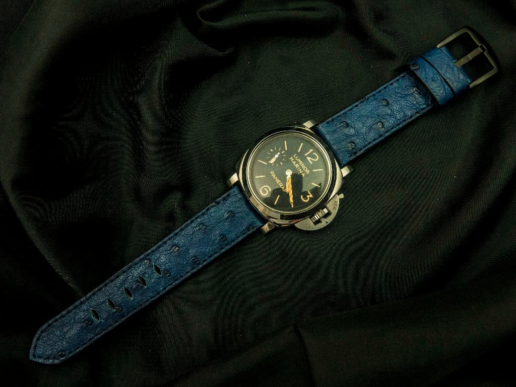 BLUE OSTRICH LEATHER STRAP - Lac Crado 
