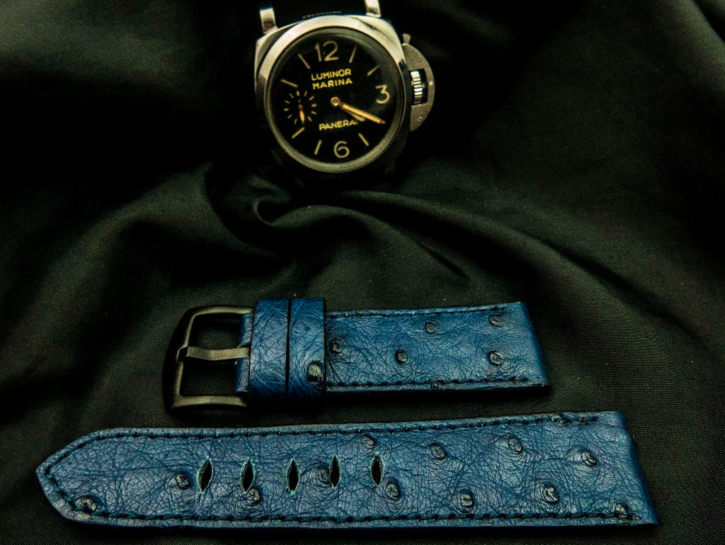 BLUE OSTRICH LEATHER STRAP - Lac Crado 