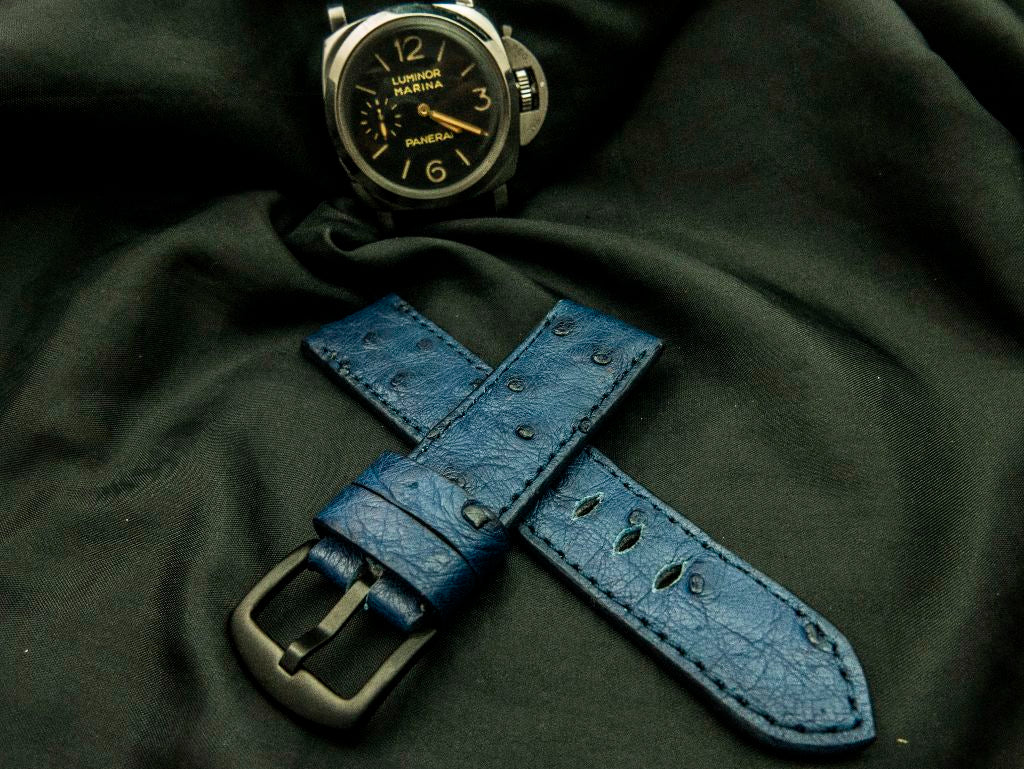 BLUE OSTRICH LEATHER STRAP - Lac Crado 