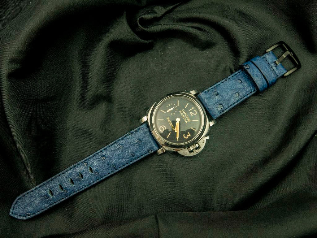 BLUE OSTRICH LEATHER STRAP - Lac Crado 