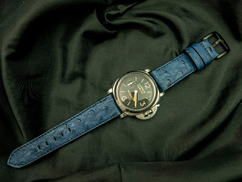 BLUE OSTRICH LEATHER STRAP - Lac Crado 