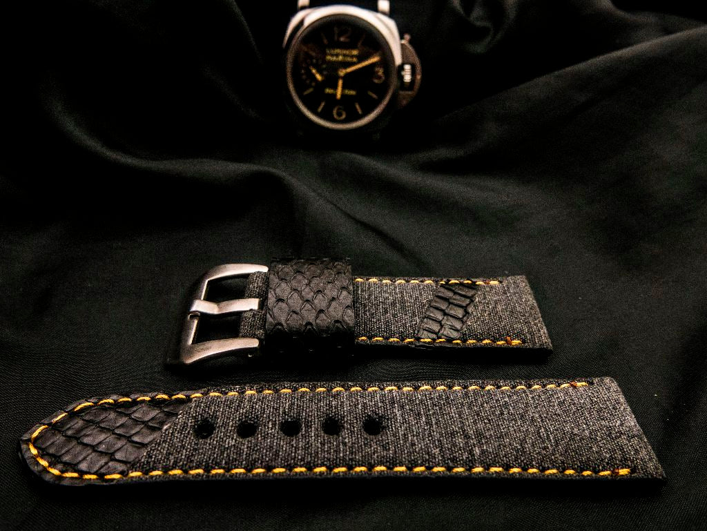 BLACK DENIM LEATHER STRAP - Lac Crado 