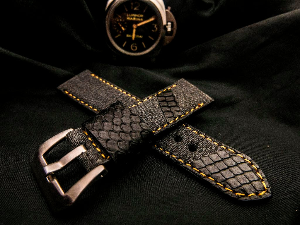 BLACK DENIM LEATHER STRAP - Lac Crado 