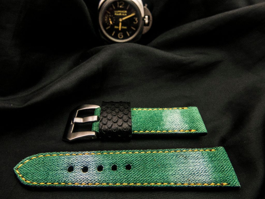 GREEN DENIM LEATHER STRAP - Lac Crado 